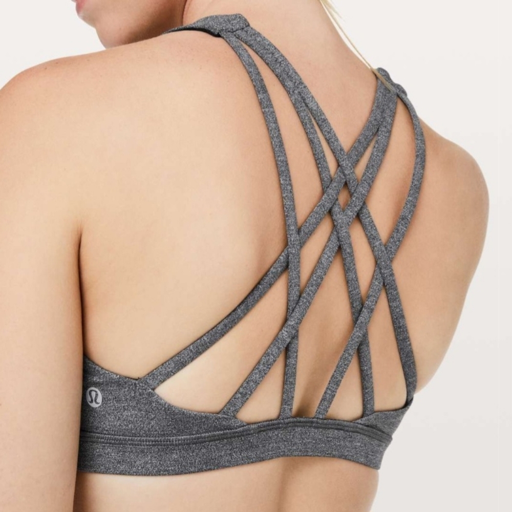 Lululemon Free To Be Serene Bra High Neck Heathered Black Sz 4 W2BIBS